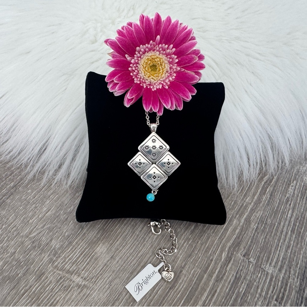 🩵 BRIGHTON Mosaic Tile Necklace Southwest Flare Silver/Turquoise Reversible - Picture 2 of 6